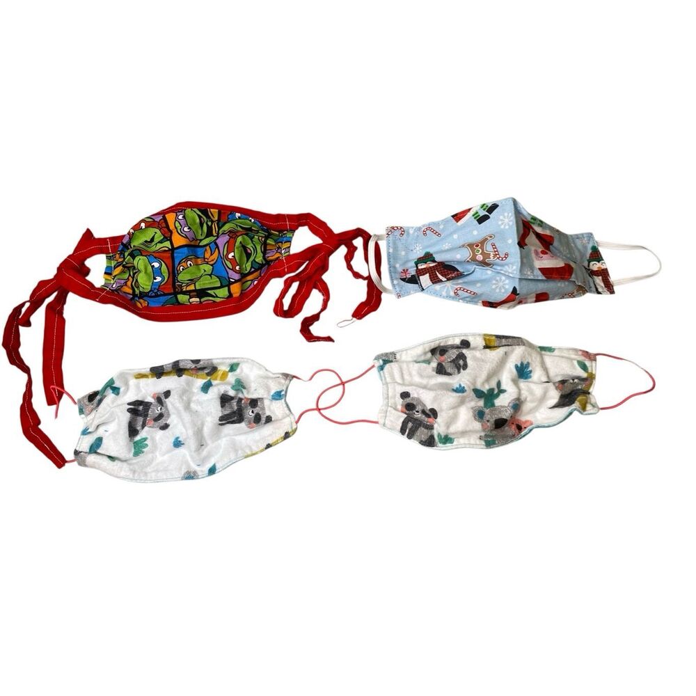 Ninja Turtle Holiday Fabric Face Masks Reusable Washable Lot 4 Set Adjustable
